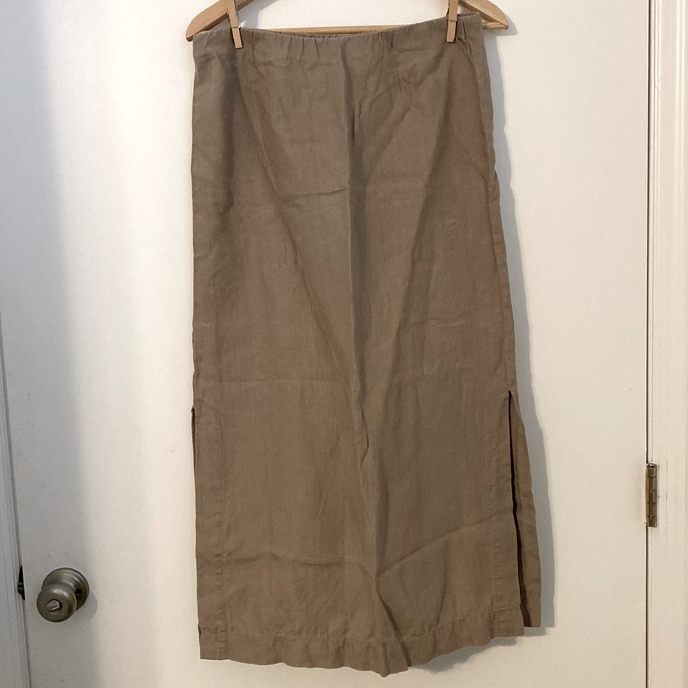 Purejill 100% Linen Midi Skirt with Side Slits